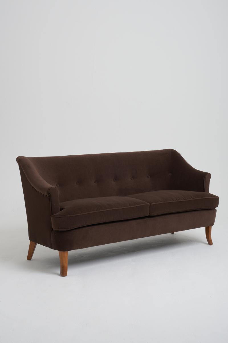 MidCentury Brown Velvet Sofa