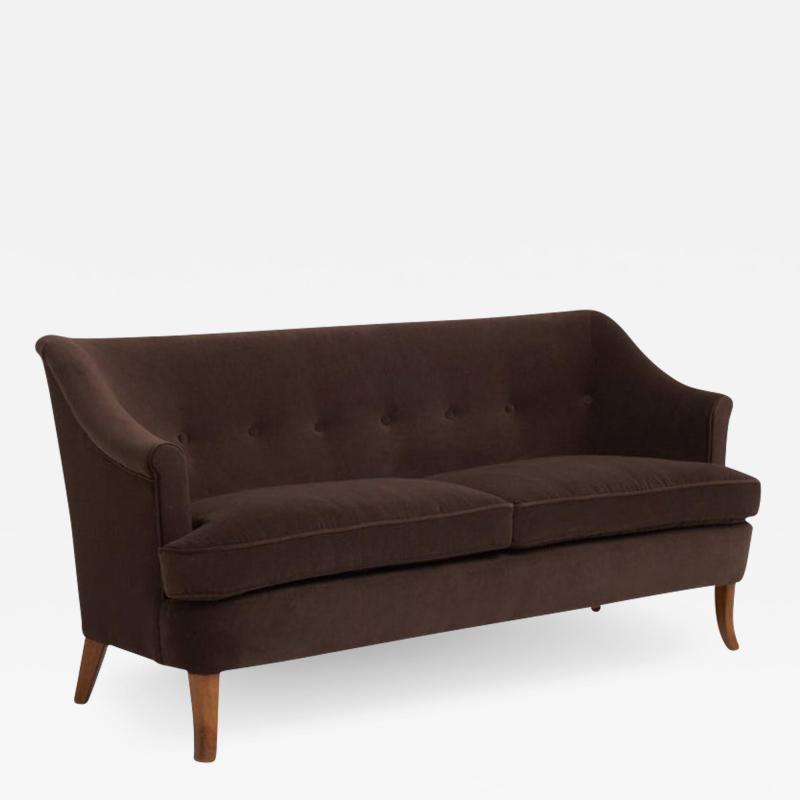 Mid Century Brown Velvet Sofa