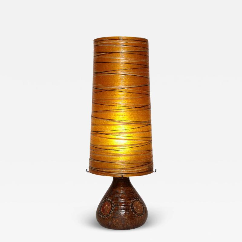 Mid Century Brutalist Ceramic Table Lamp with Horizontally Striated Resin Shade