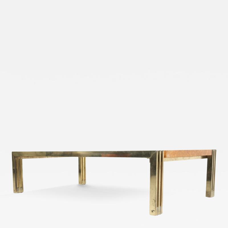 Mid Century Burl Wood and Brass Coffee Table