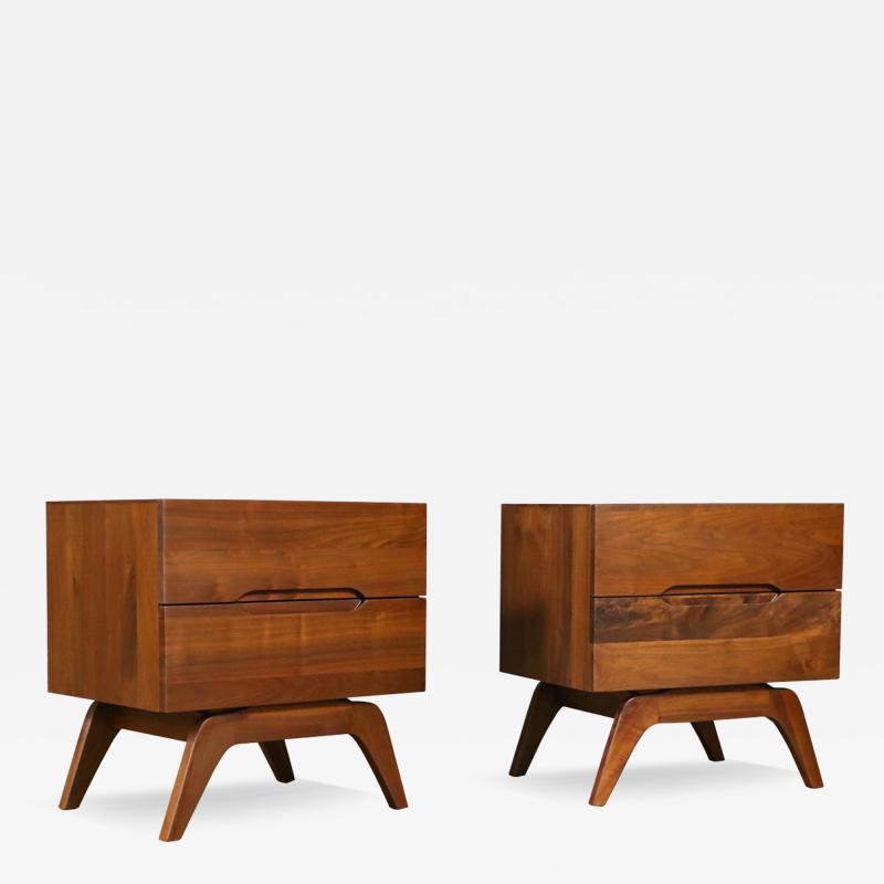 Mid Century Californian Modern Sculpted Walnut Night Stands