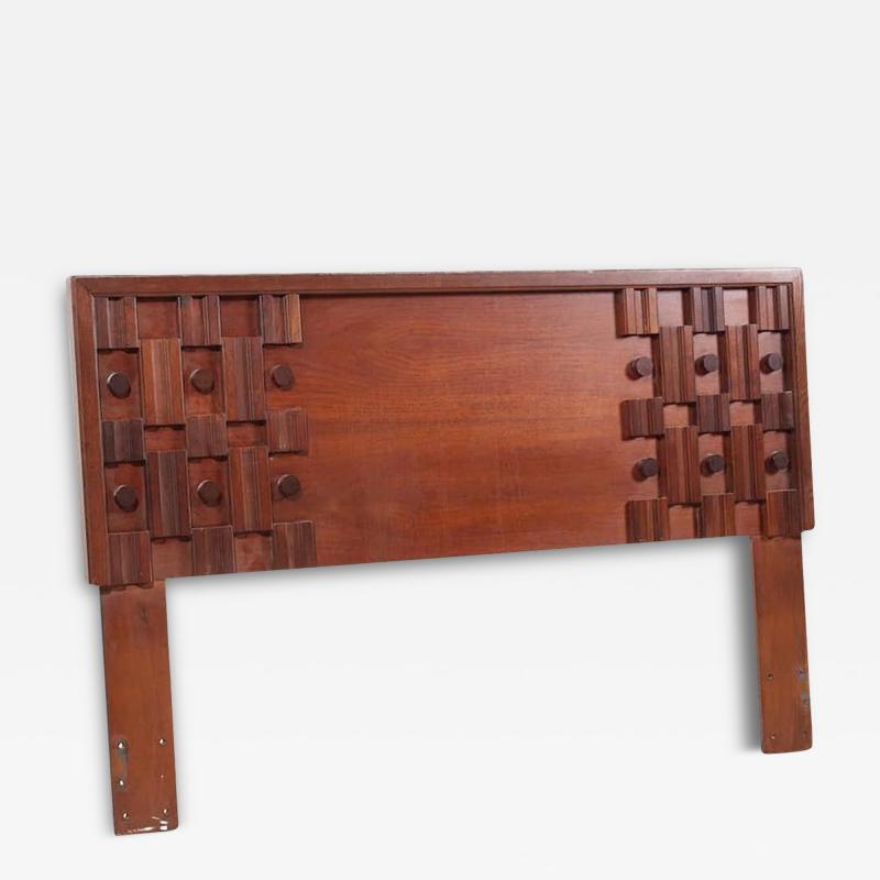 Mid Century Canadian Brutalist Walnut Queen Headboard