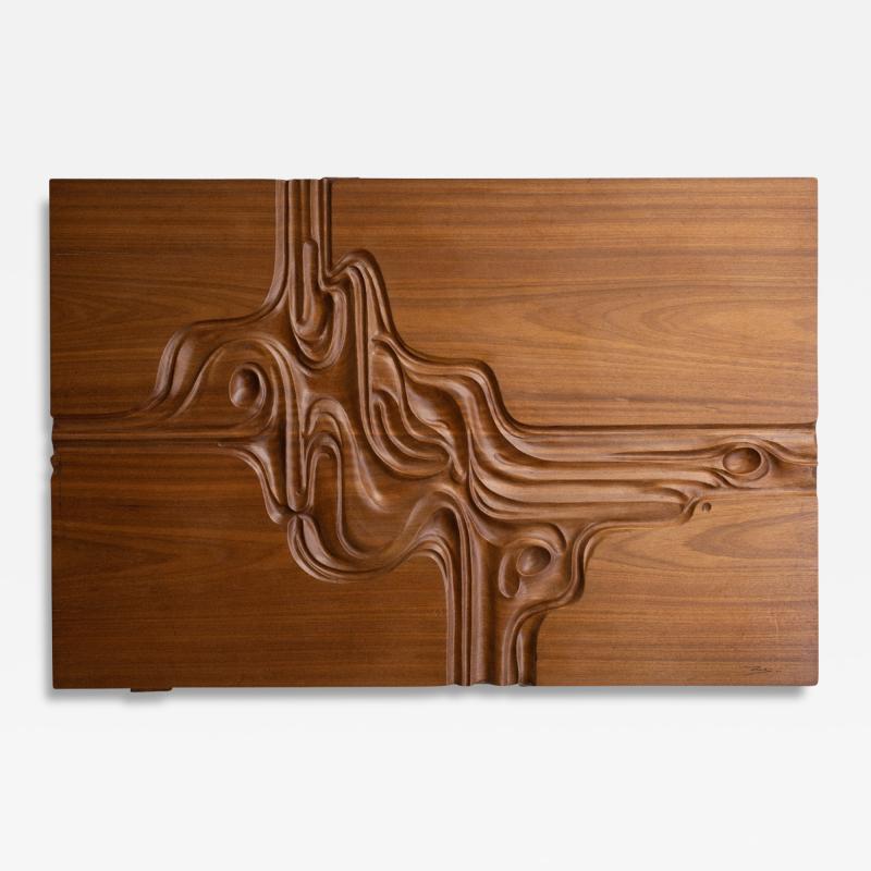 Mid Century Carved Wood Abstract Art Panel