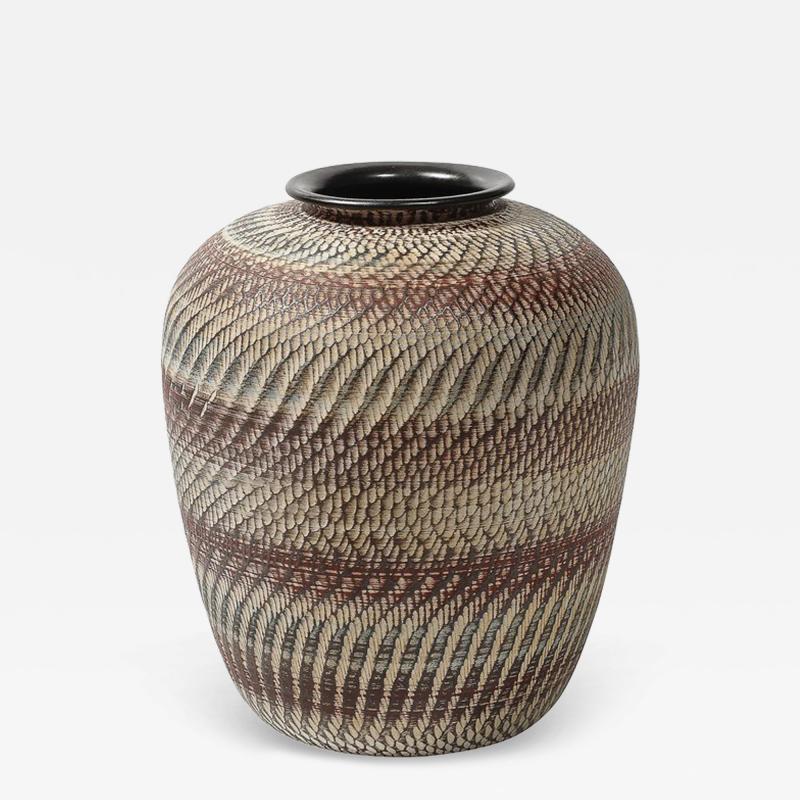 Mid Century Ceramic Earth Toned Vase W Scaled Textural Detailing signed Germany