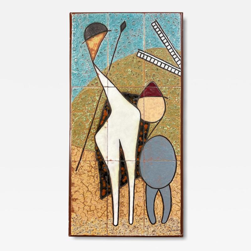 Mid Century Ceramic Tile Wall Plaque of Don Quixote by Danos Greece 1960s