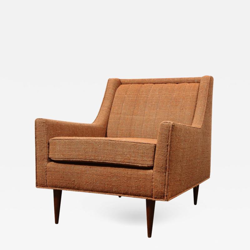 Mid Century Channel Back Armchair W Ebonized Walnut Legs Marmalade Upholstery