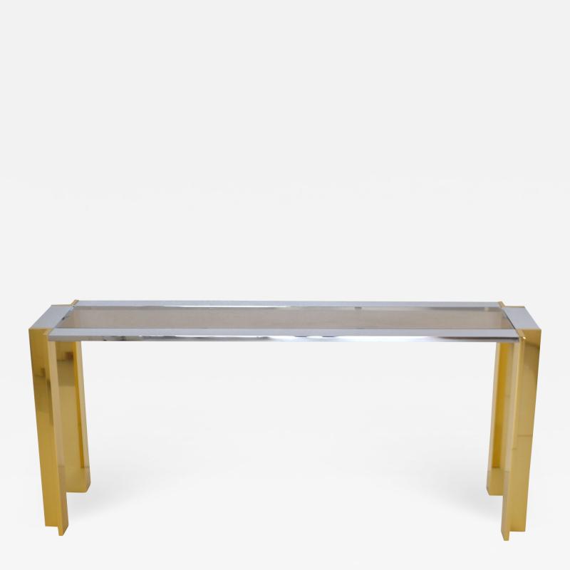 Mid Century Chrome and Brass Console Table