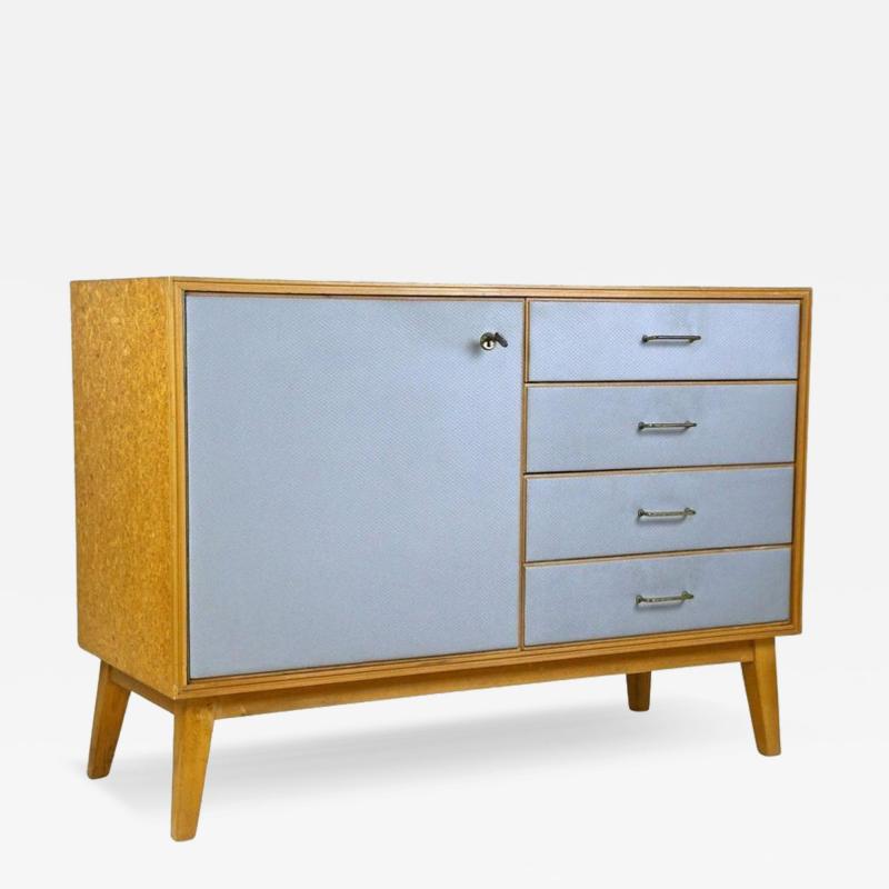 Mid Century Commode Chest Of Drawers With Powder Blue Fronts Austria ca 1960