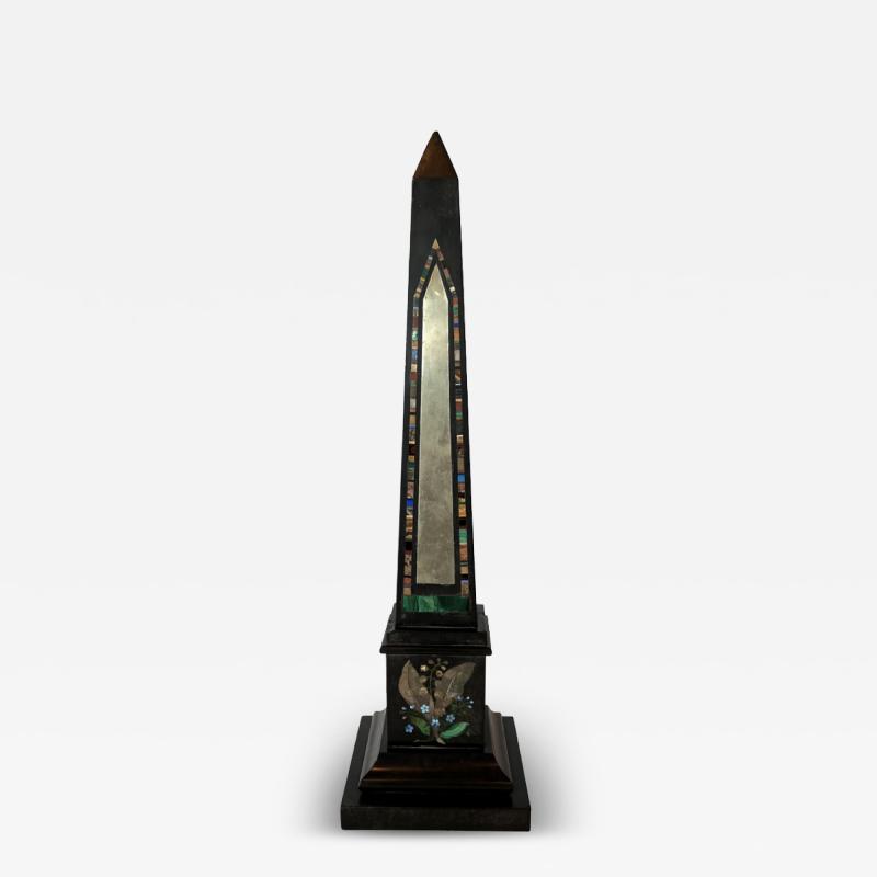 Mid Century Continental Large Marmo Negro and Specimen Marble Grand Tour Obelisk