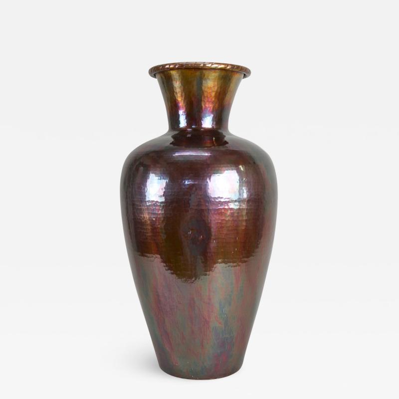 Mid Century Copper Floor Vase Iridescent Glazed Handforged AT circa 1970