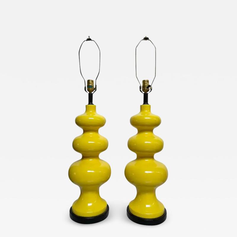 Mid Century Curvaceous Ceramic Large Bright Yellow Table Lamps a Pair