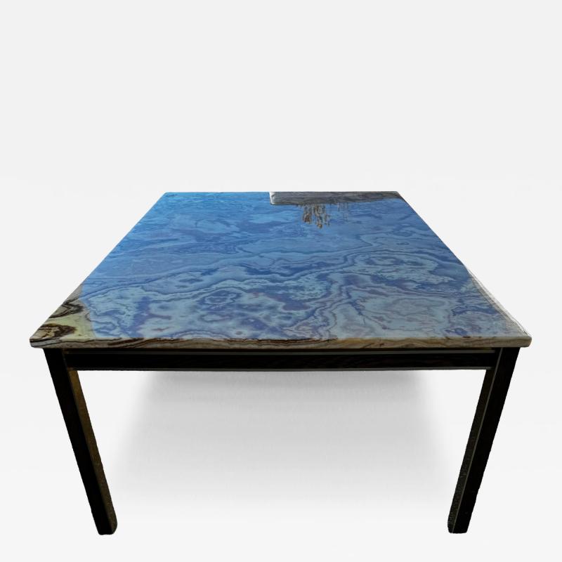 Mid Century Danish Marble Top Coffee Table with Walnut and Brass Trim Base