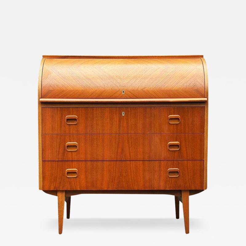 Mid Century Danish Modern Roll Top Desk or Dresser in Teak Wood with Cabinet