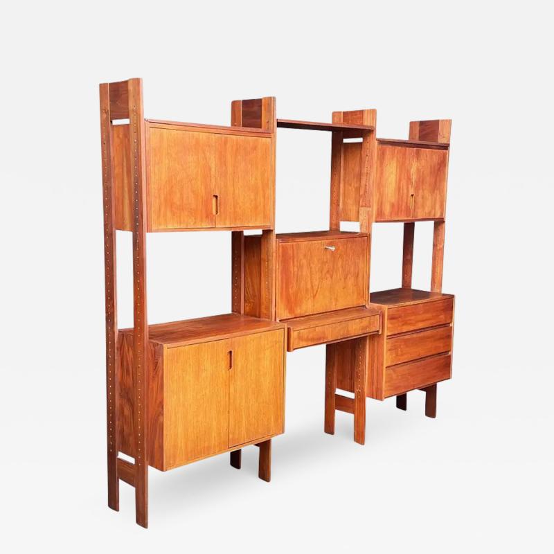 Mid Century Danish Modern Wall Unit with Shelves Cabinets with Desk in Teak