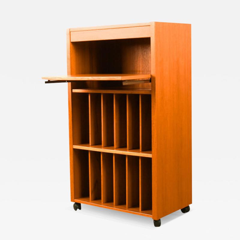 Mid Century Danish Teak Media Record Bar Cabinet