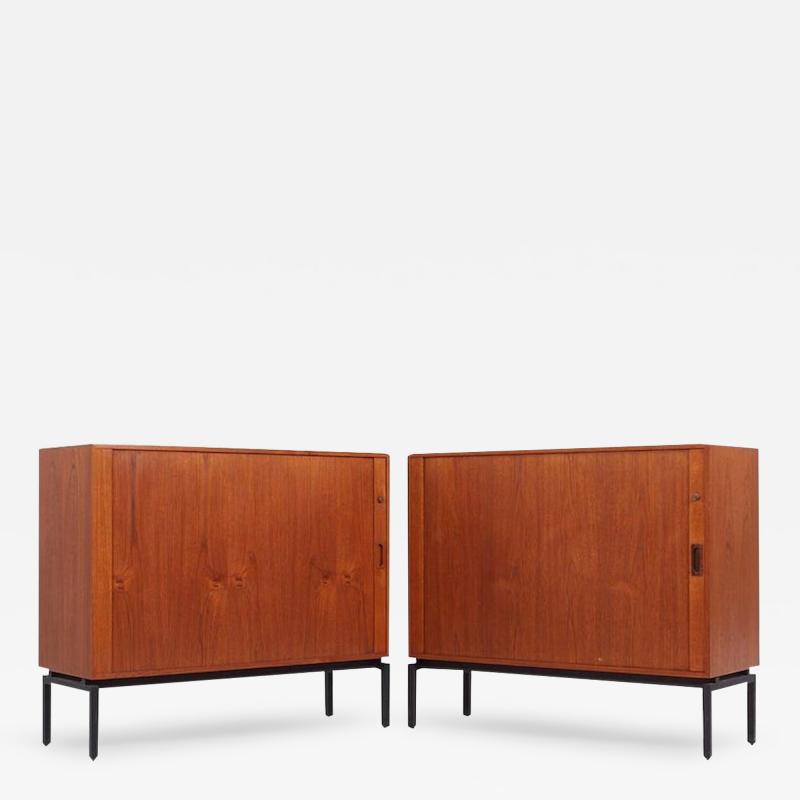 Mid Century Danish Teak Tambour Door Credenza Pair