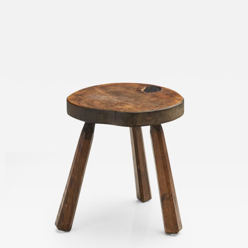 Mid Century Dark Wood Tripod Stool Europe ca 1950s