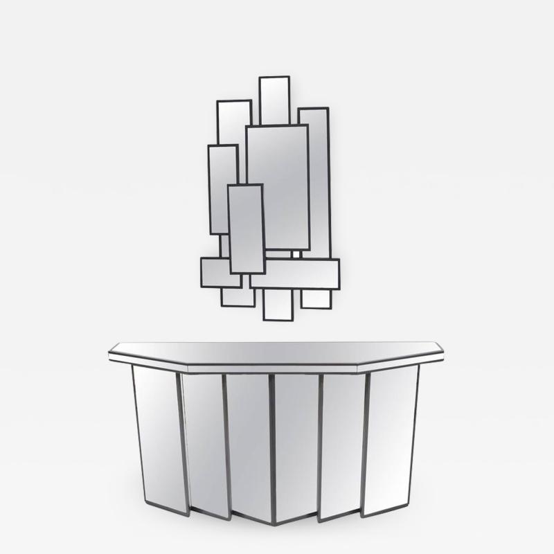 Mid Century Faceted Console with Cubist Mirror