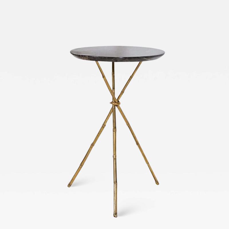 Mid Century Faux Bamboo Brass Marble Side Table