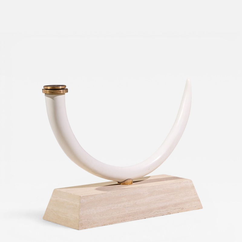 Mid Century Faux Elephant Tusk Brass and Travertine Console Table