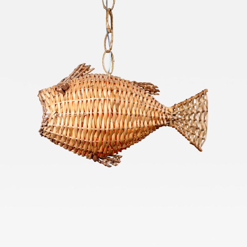 Mid Century French Wicker Fish Ceiling Light 1 