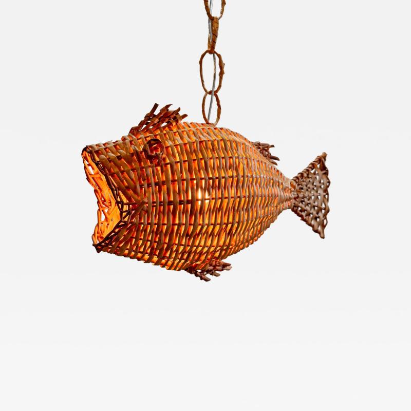 Mid Century French Wicker Fish Ceiling Light 2 