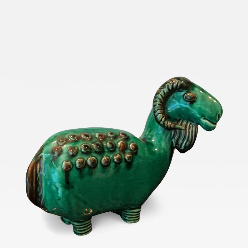 Mid Century French glazed ceramic ram attributed to Primavera