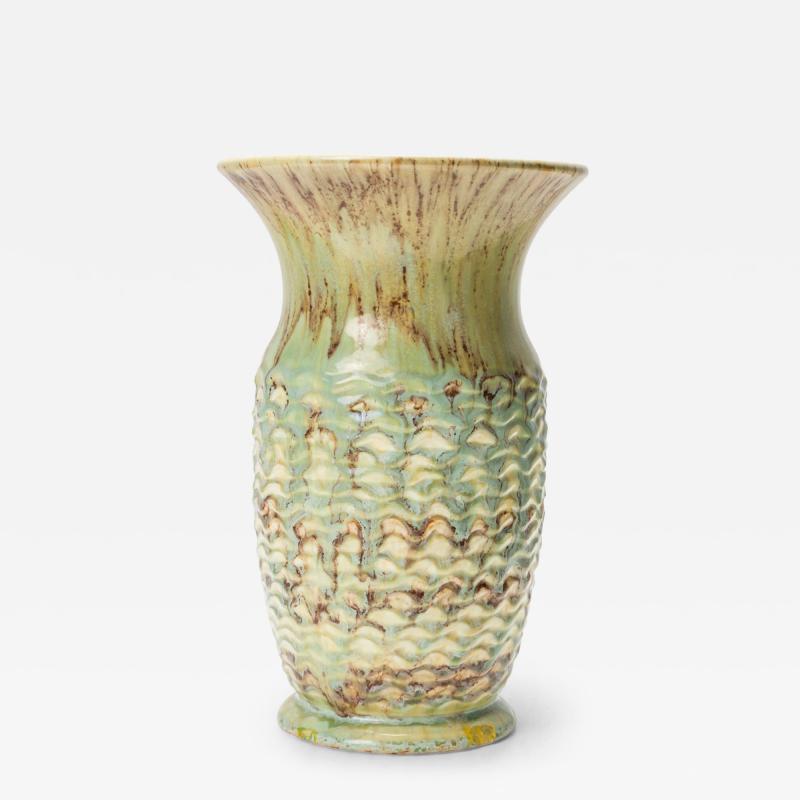 Mid Century German Light Green and Brown Drip Glazed Ceramic Vase