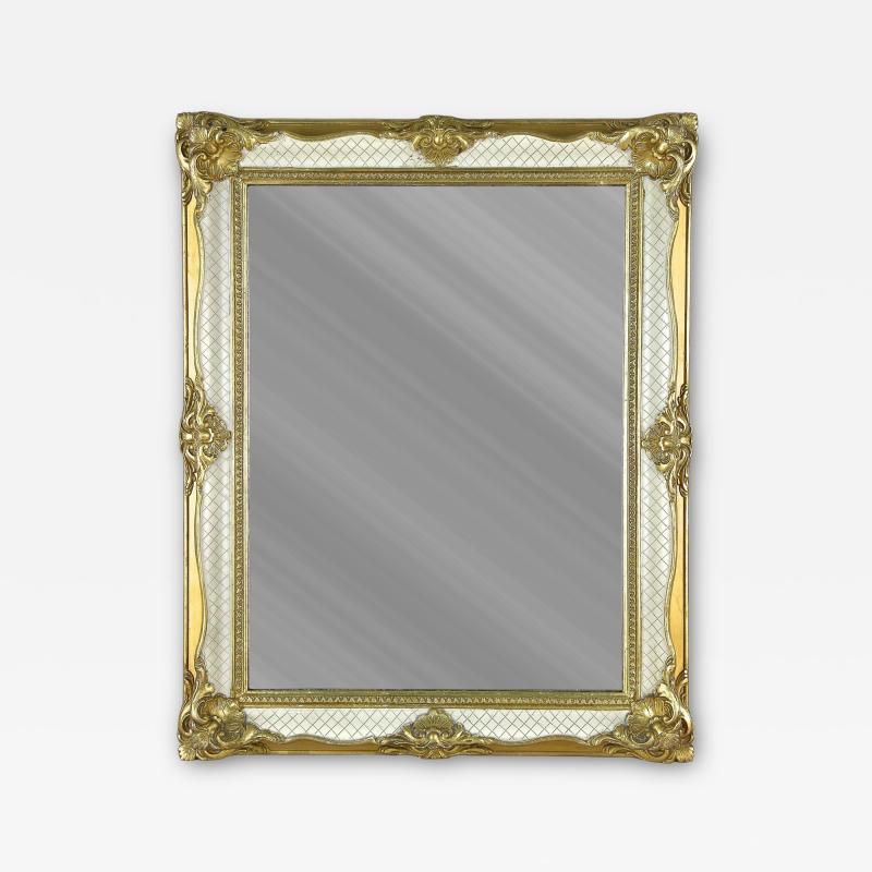 Mid Century Gilt White Venetian Wall Mirror Rococo Style Italy ca 1950