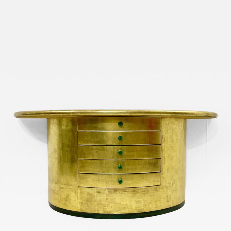 Mid Century Golden Demi Lune Console Table