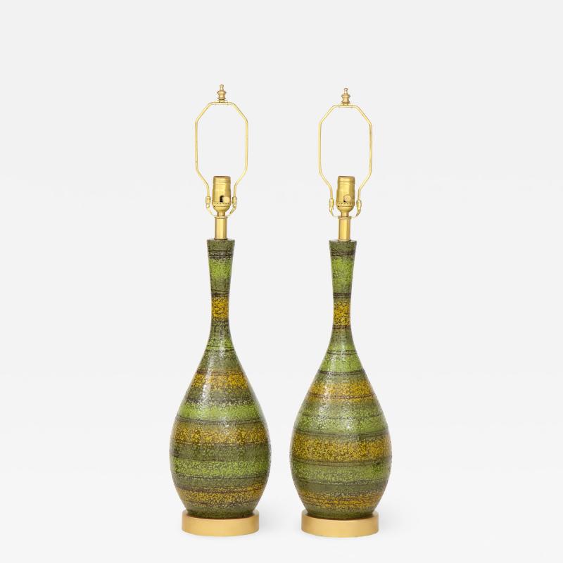 Mid Century Green Striped Ceramic Lamps