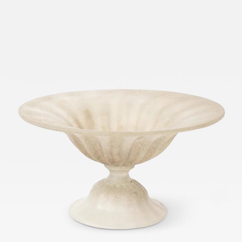 Mid Century Hand Blown Murano Fluted Footed Scavo Glass Centerpiece Bowl