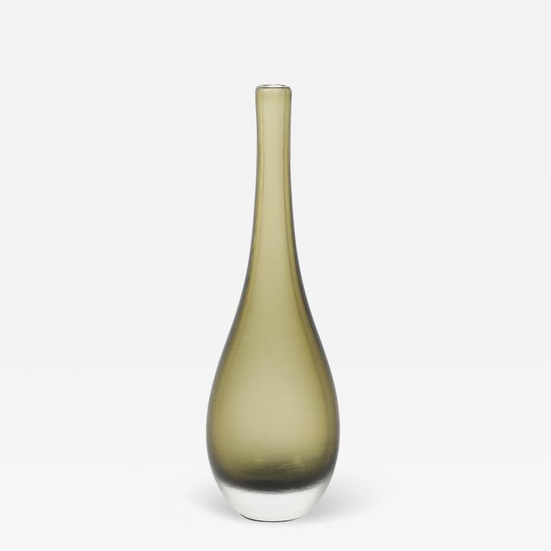 Mid Century Hand Blown Murano Glass Vase in Sap Green W Fine Textural Detailing