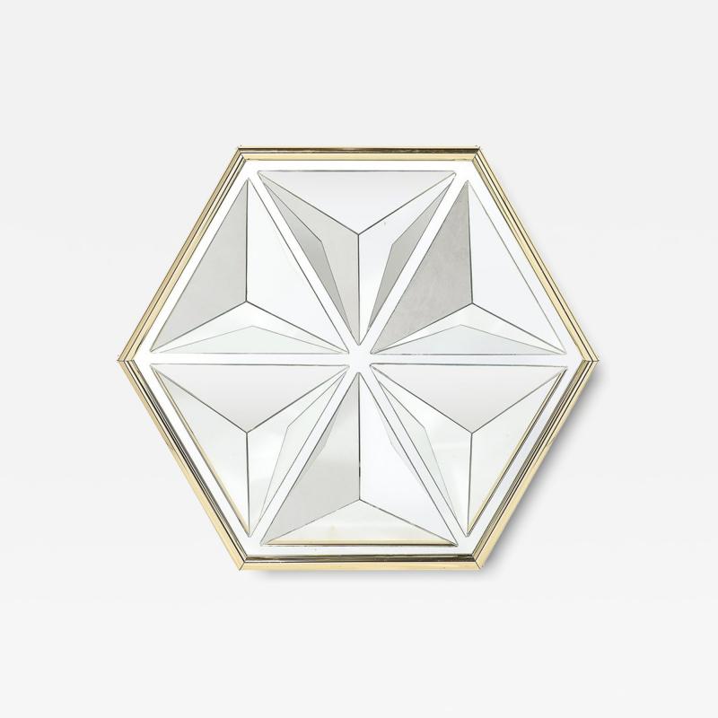 Mid Century Hexagonal Segmented Kaleidoscopic Mirror W Rounded Brass Frame