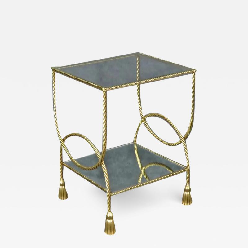 Mid Century Hollywood Regency Gilt Metal Glass Top Two Tier Side Table