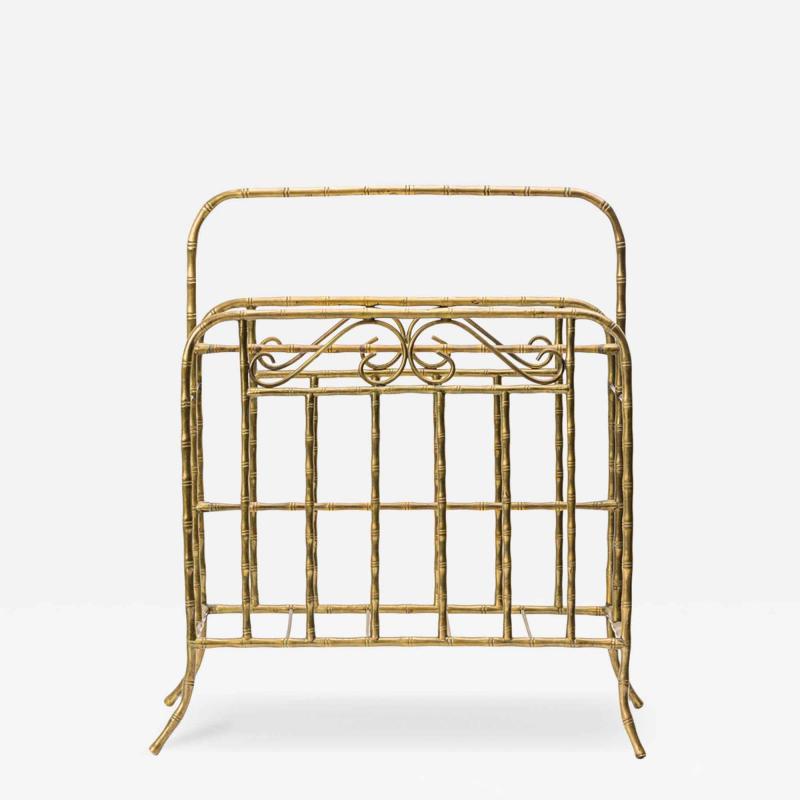 Mid Century Hollywood Regency Style Faux Bamboo Brass Magazine Stand