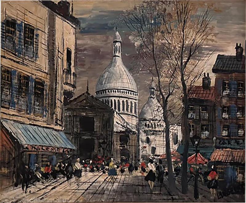 Mid Century Impressionist French View of Montmartre Paris France Circa 1960