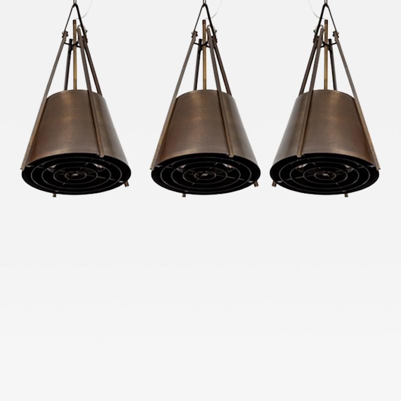 Mid Century Industrial Conical Brass Pendants 10 Available