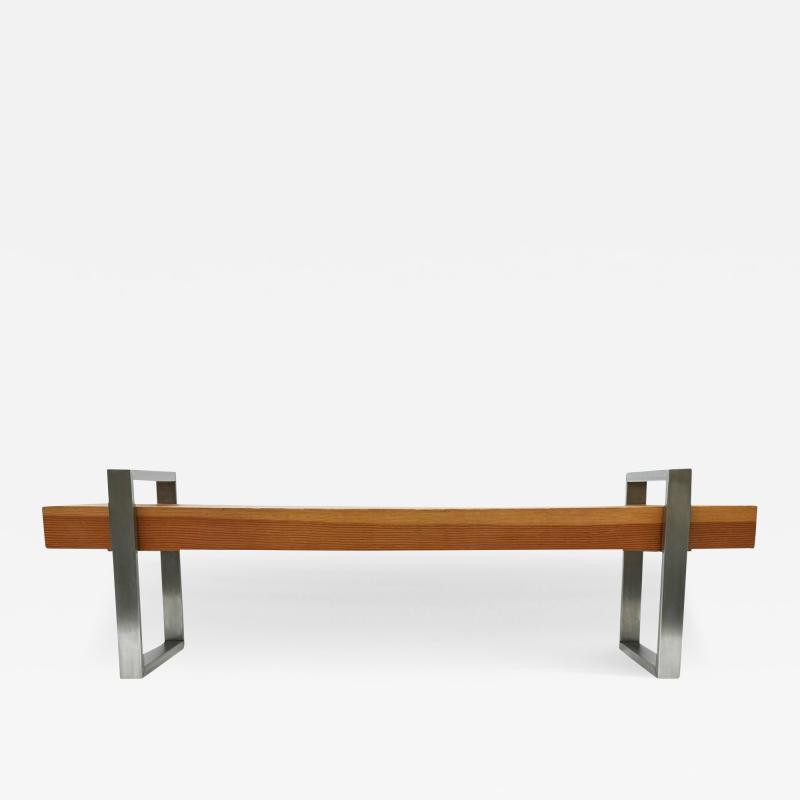 Mid Century Industrial Modern Long Bench or Coffee Table in Stainless Oak