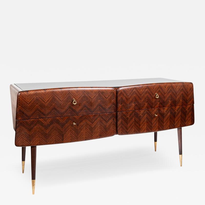 Mid Century Italian Angular Sideboard Dresser In Chevron Veneer