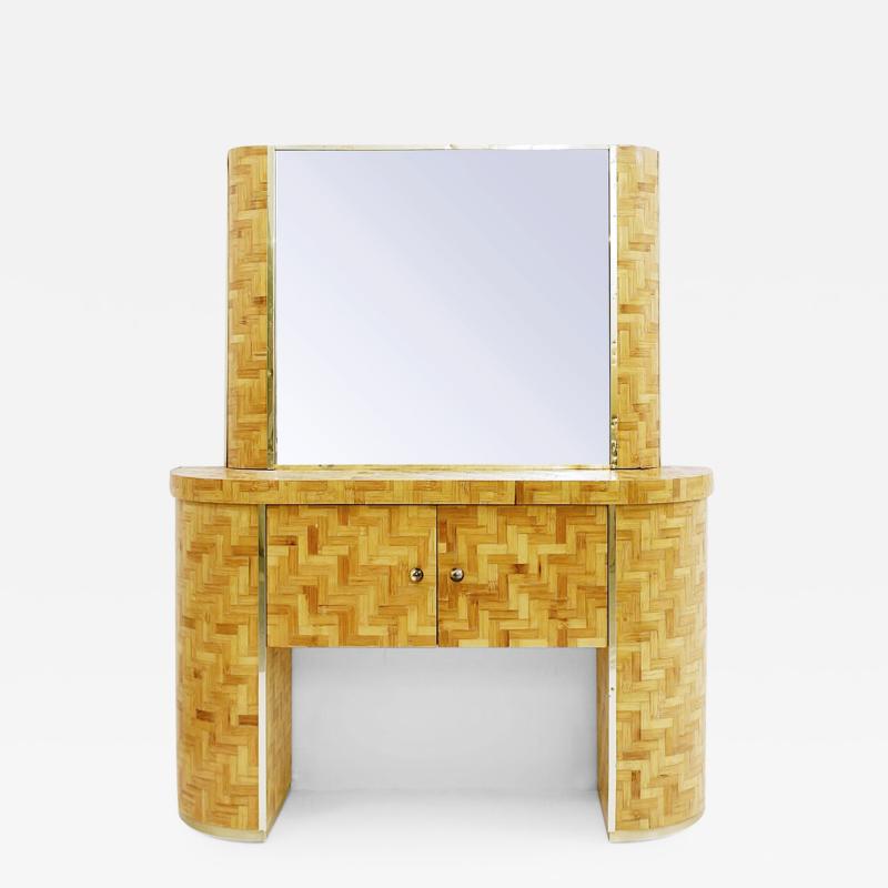 Mid Century Italian Bamboo Vanity Table with Mirror