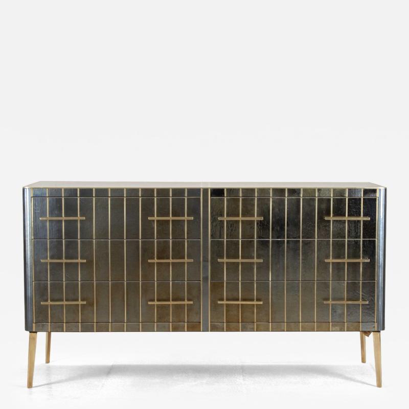 Mid Century Italian Blue Iridescent Veneered Chest of Drawers