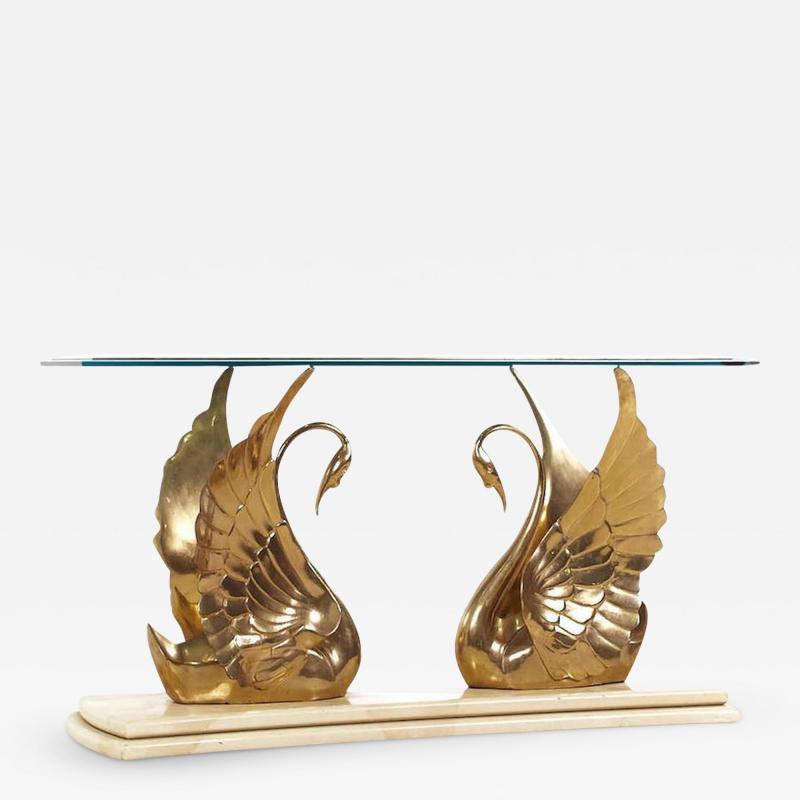 Mid Century Italian Brass Swan Console Table