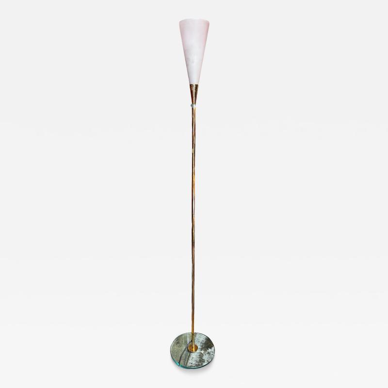 Mid Century Italian Brass and Glass Floor Lamp 1960s
