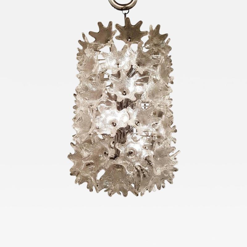 Mid Century Italian Clear Floral Murano Glass and Chrome Chandelier