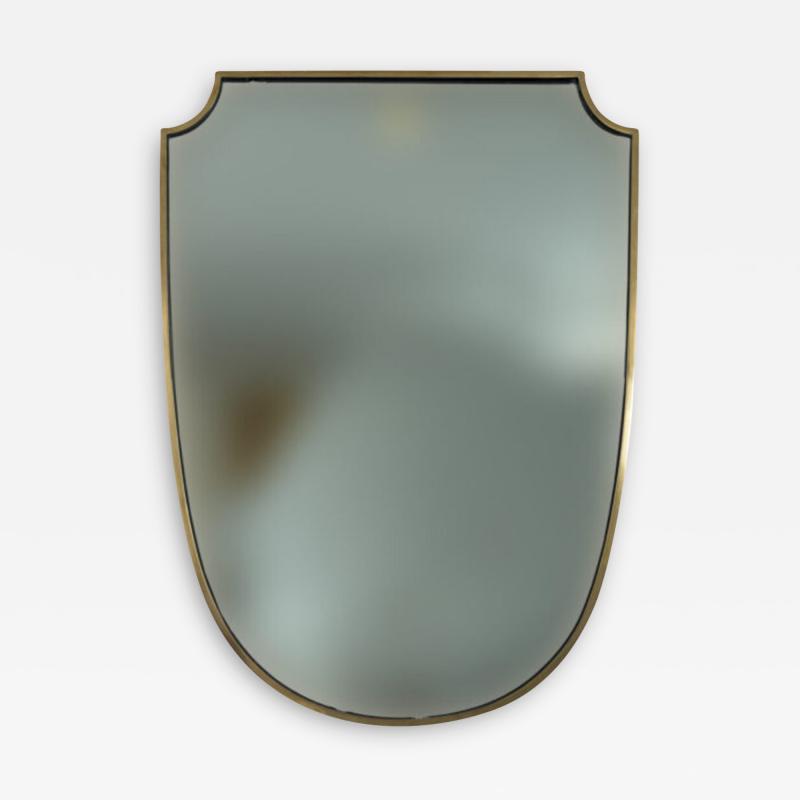 Mid Century Italian Design Brass Oval Shaped Shield Mirror