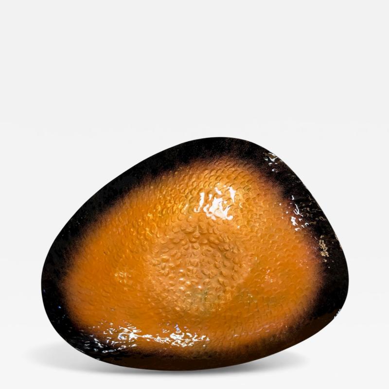 Mid Century Italian Enamel Dish in Burnt Orange and Black 1960s