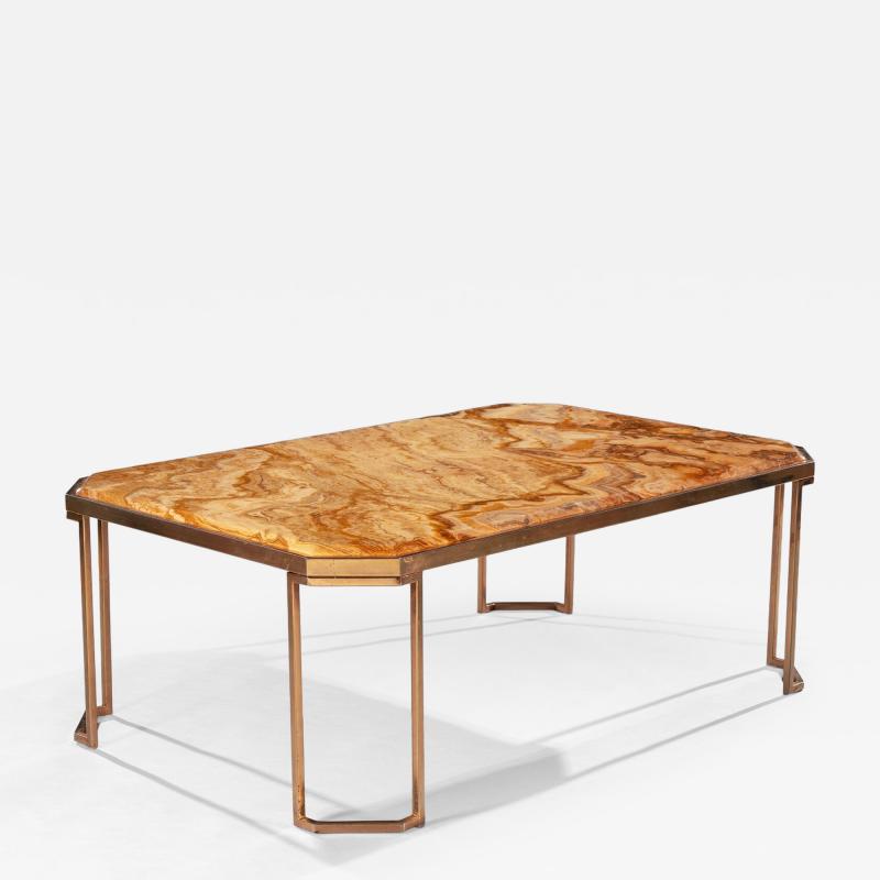 Mid Century Italian Gilt Brass Coffee Table With Onyx Marble Top