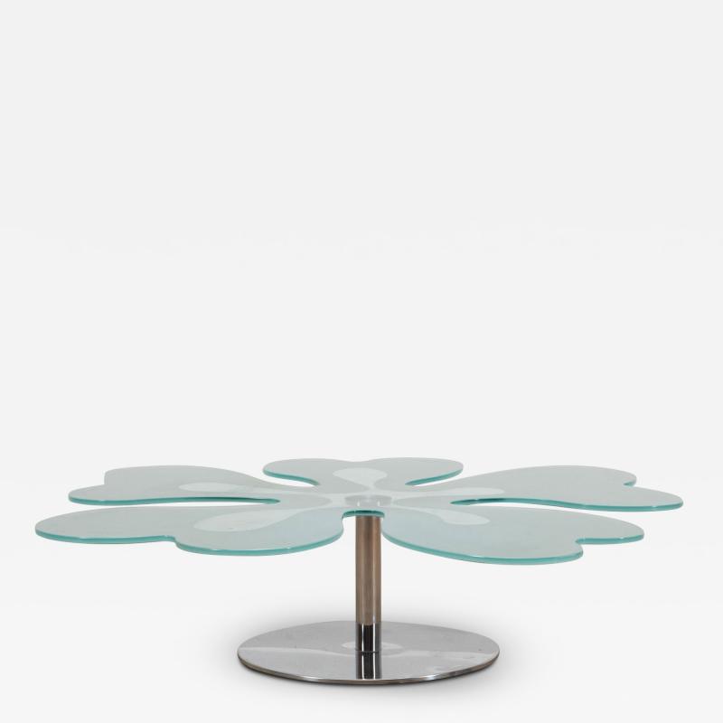 Mid Century Italian Glass Flower Coffee Table with Chrome Base