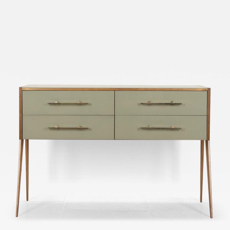 Mid Century Italian Green Glass and Wood Sideboard